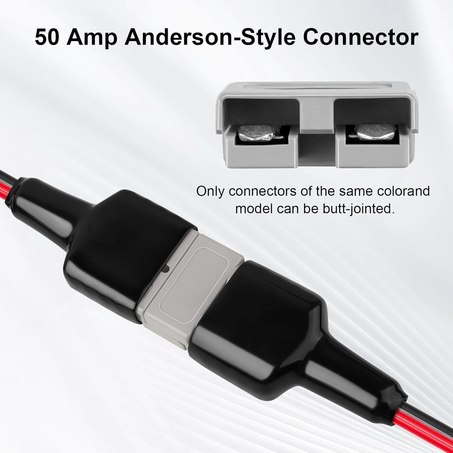 CoolStuff 8AWG Battery Quick Connect Cable 2FT, 50 Amp Anderson-Style Connector to O-Ring Terminal, for Solar, RV, EV, and Backup Power Systems