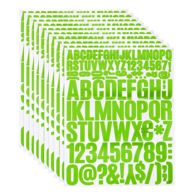 810 Pieces Vinyl Letter Stickers, 10 Sheets 1.5 Inch Green Self-Adhesive Cute Alphabet Number Stickers for DIY Craft