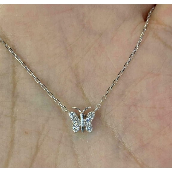 14k White Gold Plated 0.60Ct Round Cut Diamond Butterfly Classy Pendant Necklace