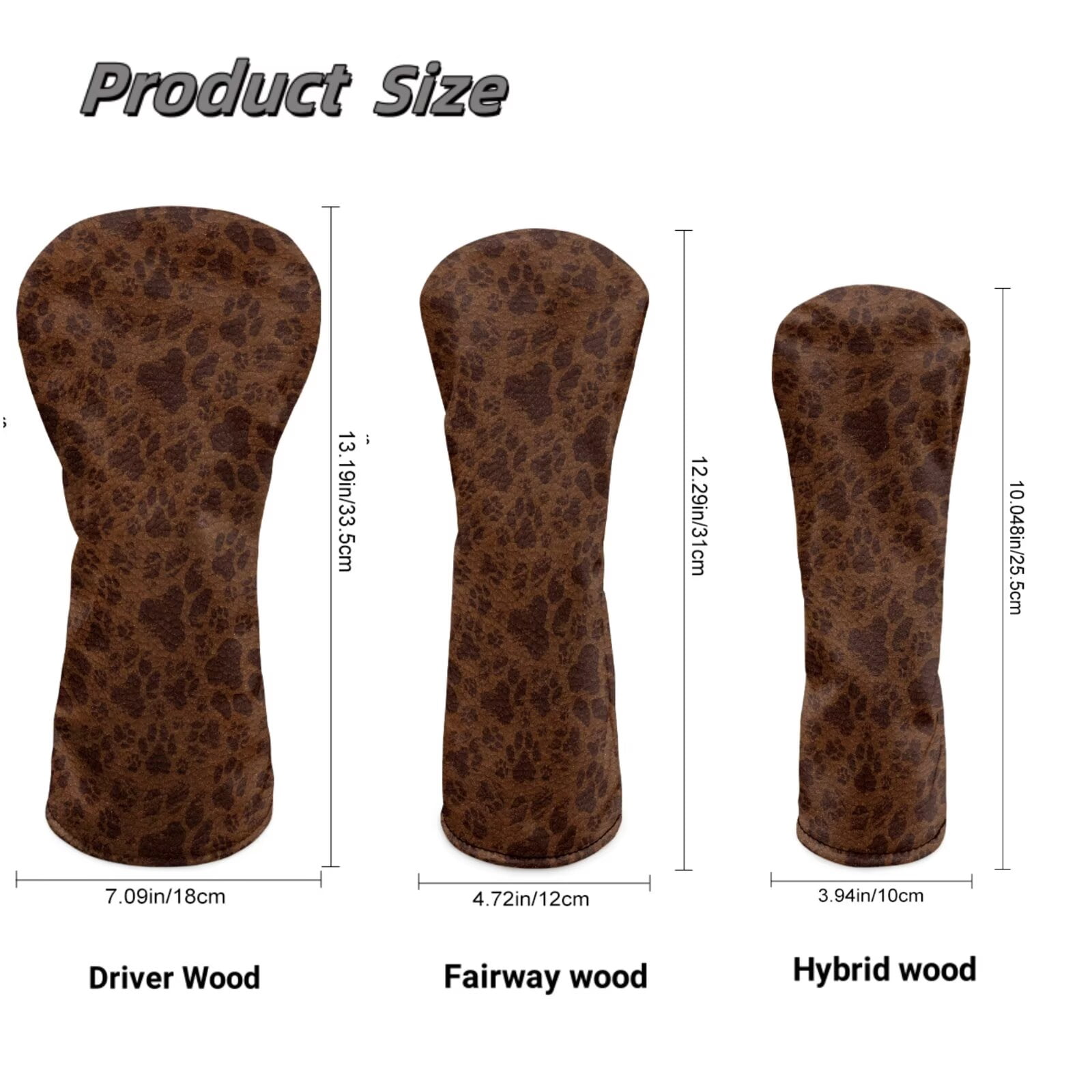 Uorisanigo Golf Club Head Cover 3 Pack Brown Leopard Dog Paws Print Headcovers Set Includes Driver Headcover Fits up to 460cc Drivers, Golf Fairway Wood Headcover and Hybrid Head Cover