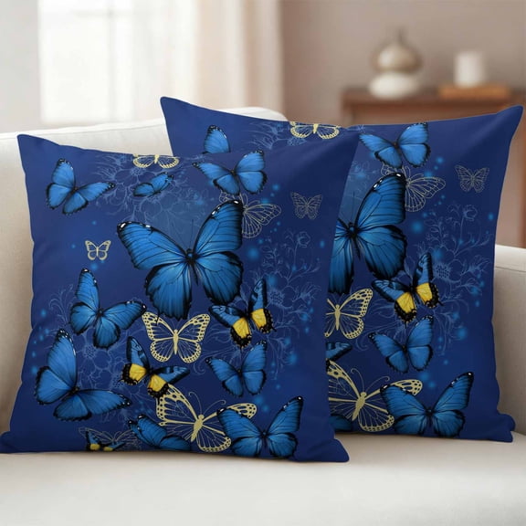 Pack of 2 Outdoor Pillow Covers 24x24 Inch Waterproof Blue Butterfly Throw Pillow Covers,Decorative Couch Pillow Shams Protectors Farmhouse Modern Nature Animals Art Patio Pillowcases Cushion Covers
