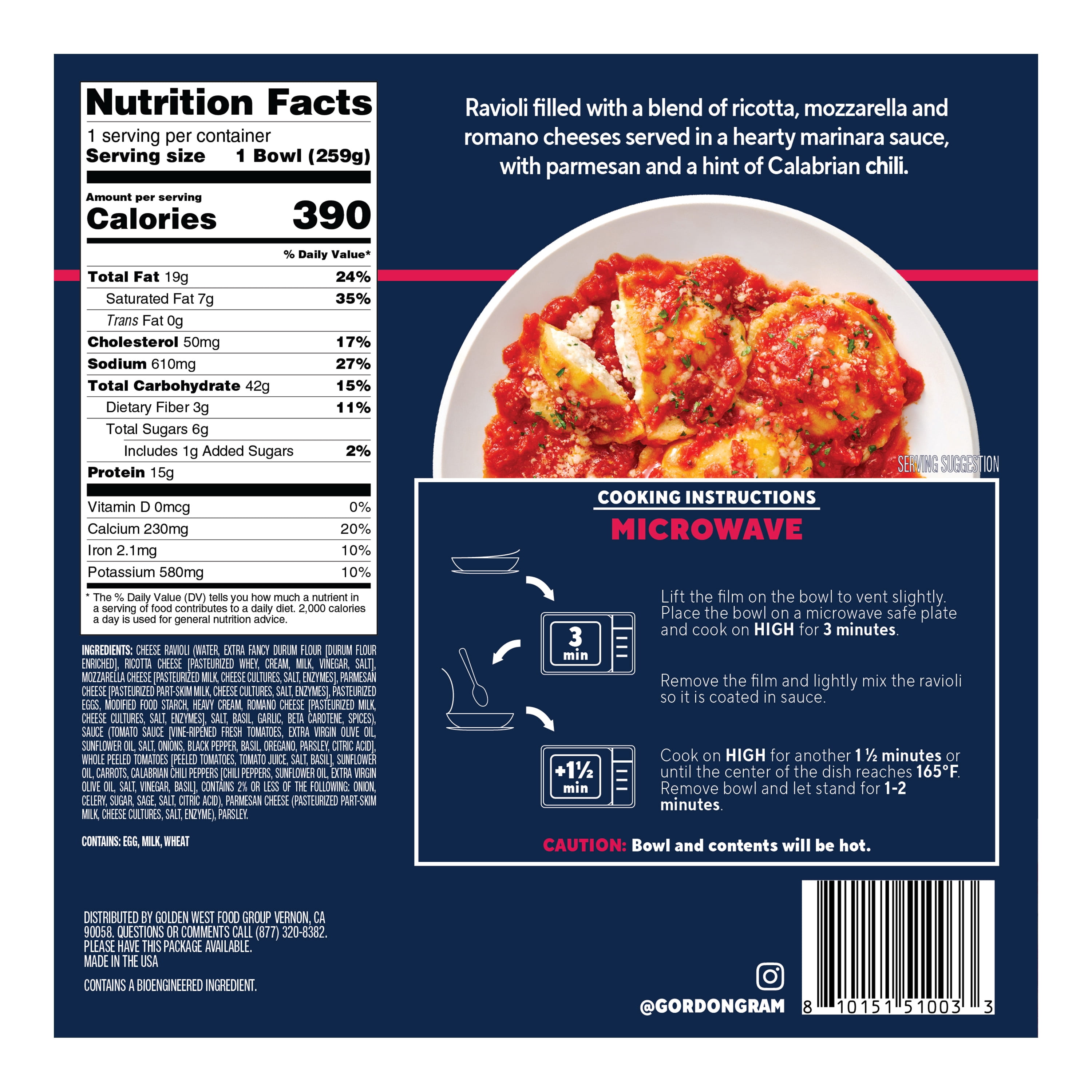 By Chef Ramsay Spicy Cheese Ravioli with Calabrian Chili Marinara Sauce, 9.15 oz (Frozen)