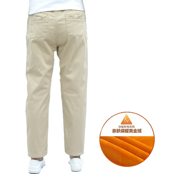 FAOWME Big Kids Boys Pants With Pocket Elastic Waist Solid Color Straight Fit Plush Lined Stretchy Thickened Trousers For School And Daily Wear Beige1 3-4 Years