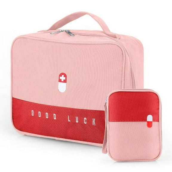 First Aid Bag Medication Organizer Emergency Empty Pouch Carrier with 5 Pockets Oxford Cloth Travel Medicine Pill Case with Handle Medical Embroidered Bags