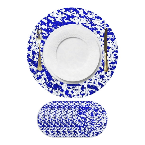 8Pcs Manteles Redondos Desechables Azules, 13" Decoraciones de Lentejuelas Metálicas de Malla Prensada