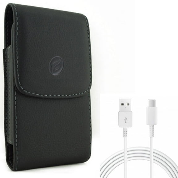 Type-C 10ft USB-C Cable w Leather Case Belt Clip for Samsung Galaxy A73 5G,A13 5G,A03s Phones - Charger Cord Power Wire USB, Holster Cover Pouch Vertical