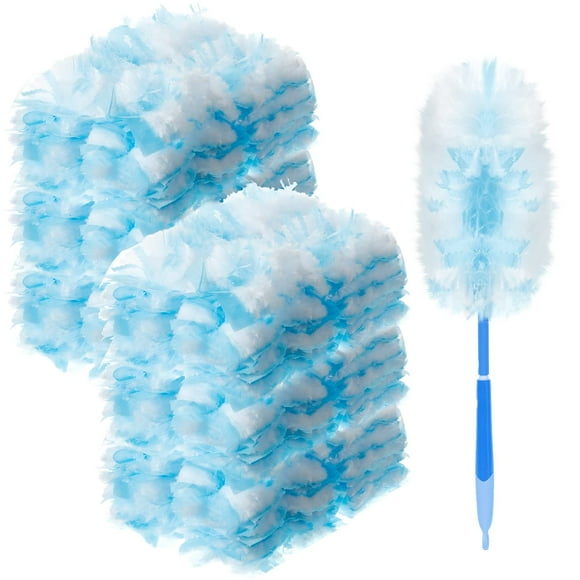 Vesici 300 Pcs Recharges de Plumeau Compatibles avec Swiffer Plumeaux en Vrac Jetables de Rechange Épaissies avec 1 Poignée Robustes pour le Nettoyage, Bureau (Bl