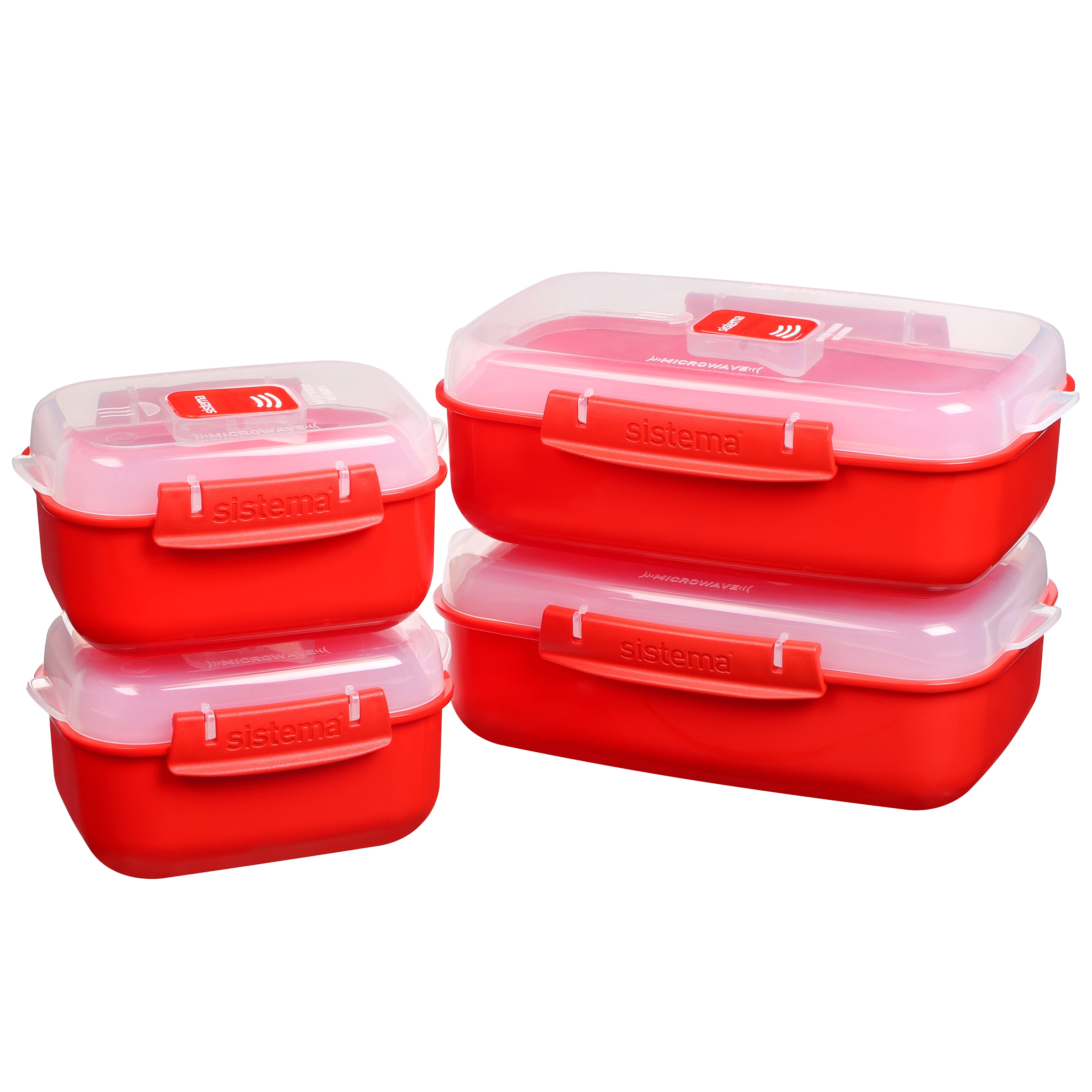 Sistema Heat and Eat Microwave Set, Locking Clips & Steam Release Vents, BPA-Free, 4 Pack (2x 1.25 L + 2x 525 mL)