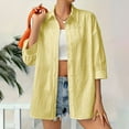 thumbnail image 3 of Otntypg Womens Button Down Shirts Lightweight Soft Cotton Beach Vacation Tees Shirts Fall Elegant 3/4 Length Sleeve Work Blouses Collared Tunic Tshirt Tops Yellow S, 3 of 10