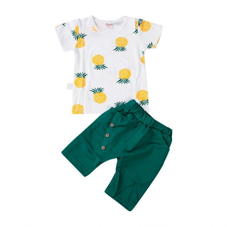 

Kiapeise Baby Boy s Short Sleeve Pineapple Print T-shirt + Solid Color Shorts