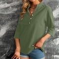 thumbnail image 4 of Cotton Linen Tops for Women 3/4 Sleeve Loose Fit Shirts Casual Button Solid Color V Neck Blouses 2026 Spring Dressy Lightweight Comfy Outfits Going Out Tops Ladies Fashion Trendy, 4 of 7