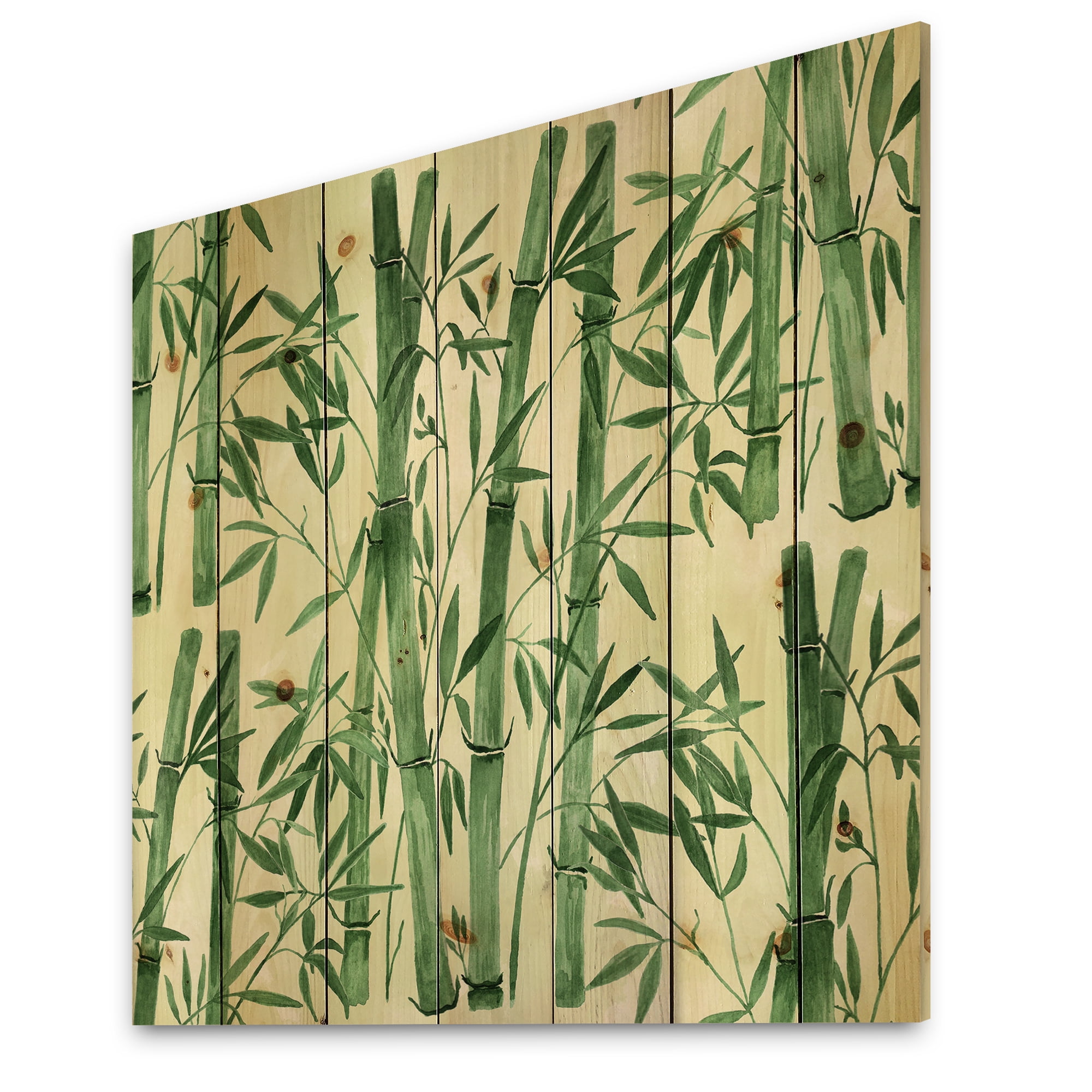 Designart 'The Forest of Bamboo Branches I' Tropical Print on Natural Pine Wood