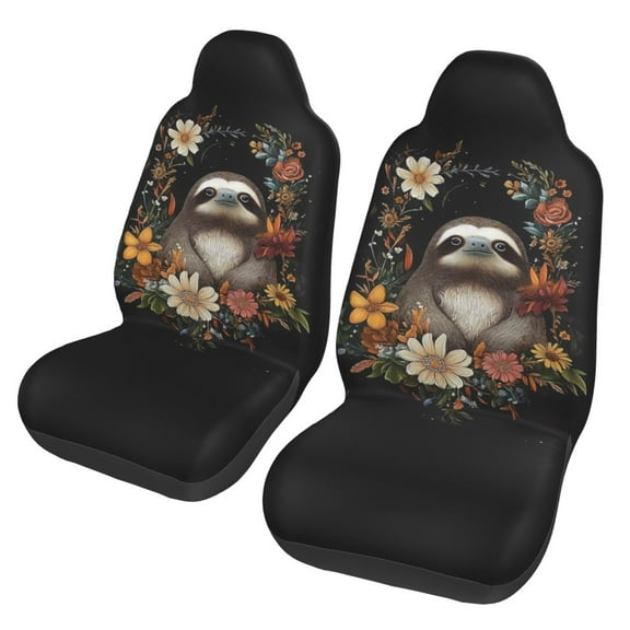 KAKALAD Sloth & Flowers 1 Car Accessories Seat Covers Set Vehicle Seat Covers Universal Front Seats Protector 2 Pcs