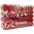 thumbnail image 1 of 105ct Assorted Christmas Ball Ornaments Set - RED, Shatterproof Decorations Christmas Tree Ornaments, Hooks Included, 1 of 7