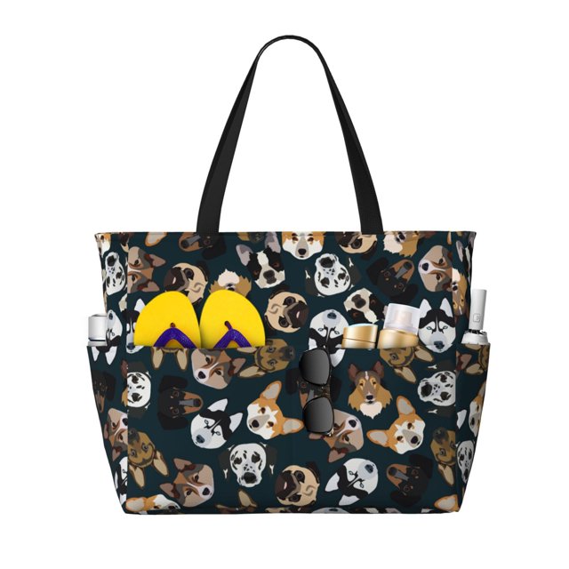 Fotbe Dogs Bolsa de Viaje para Playa - Resistente al Agua, Bolsa Tote de Gran Capacidad y Ligera con 7 Bolsillos para Mujeres y Hombres