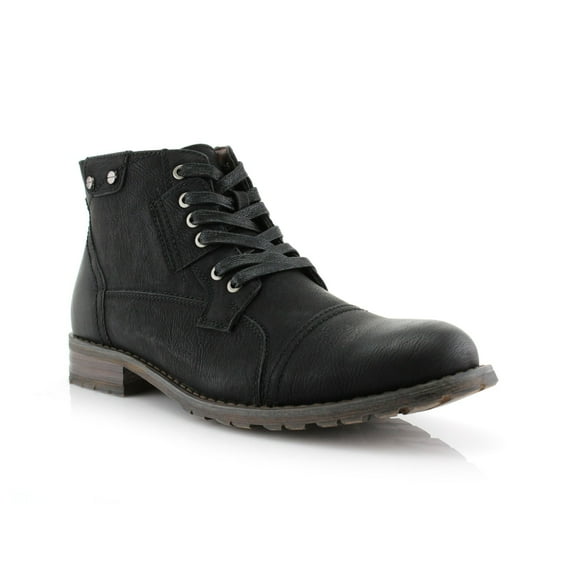 Polar Fox Ronny MPX806037 Mens Casual Work Lace Up Classic Motorcycle Combat Boots, in Black, Men's Size 6.5