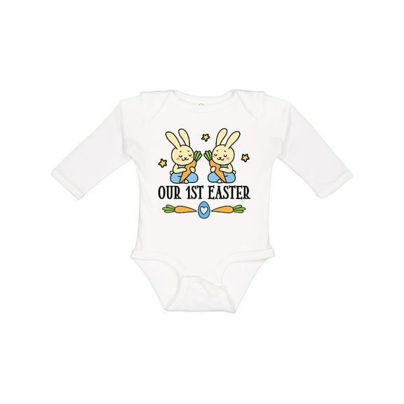 Inktastic 1st Easter Twin Boys Bunny Boys Long Sleeve Baby Bodysuit