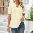 thumbnail image 2 of Womens Shirts Summer V Neck Tops Puff Short Sleeve T Shirt Pleated Floral Printed Tunic Blouse Shirts Womens Tops, 2 of 7