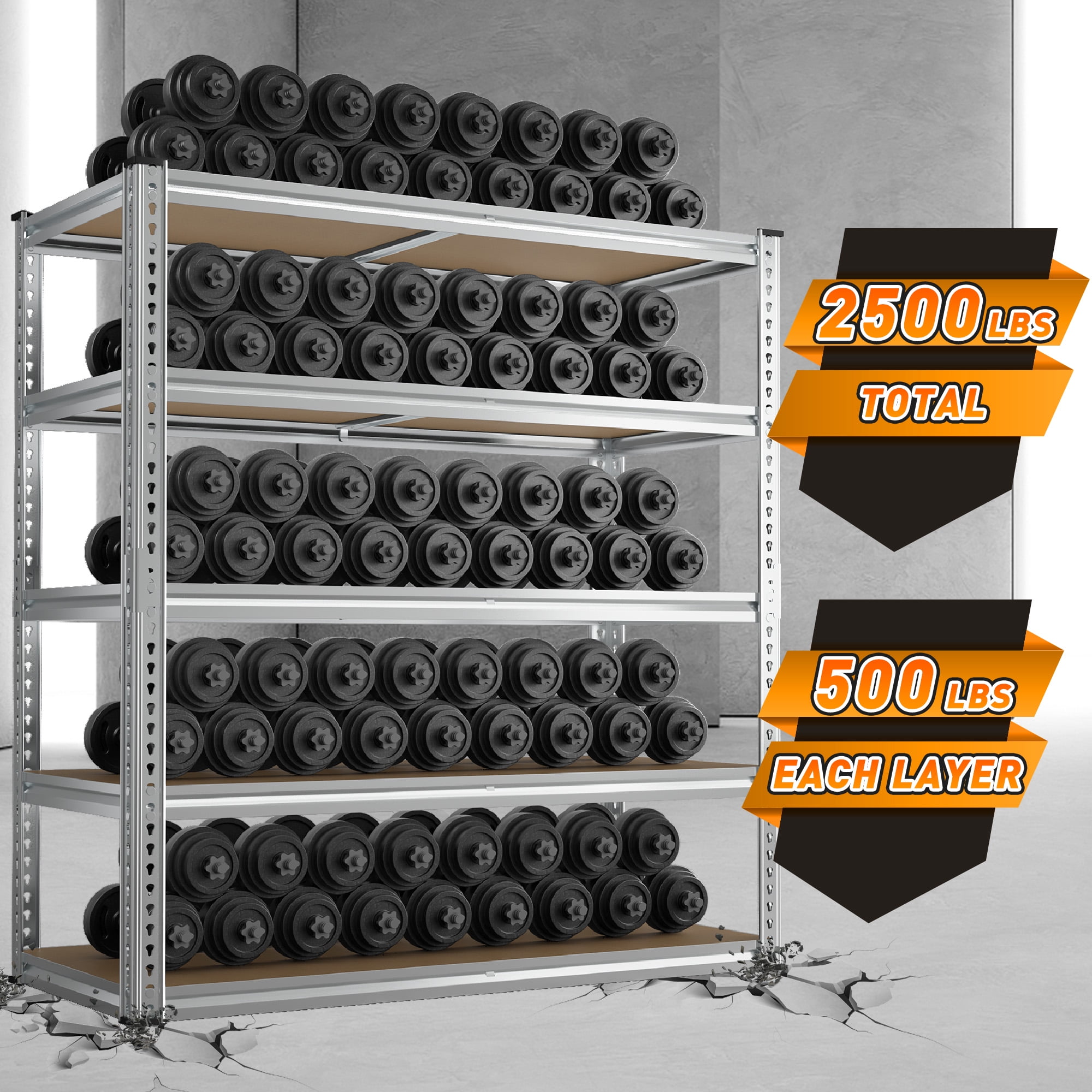 REIBII 3000LBS Garage Shelving Unit Heavy Duty Storage Shelves 5-Tier Metal Shelves，72"H x 40"W x 20"D，Galvanized