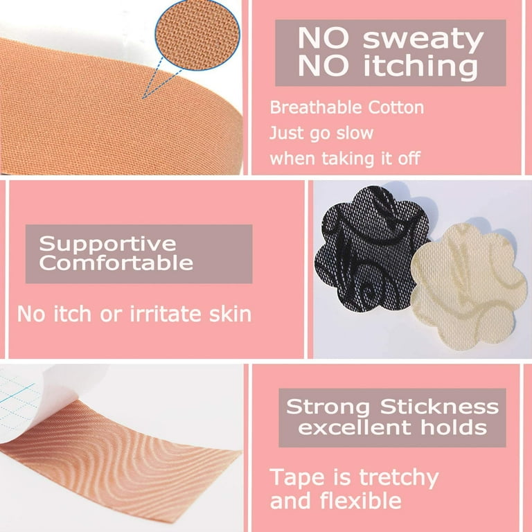 Dorakitten Breast Lift Tape Long Lightweight Cotton Breathable Adhesive Nipple  Tape with 10 Pairs Nipple Cover Cotton Wide Thin Breast Tape for Women  Girls : : Clothing & Accessories