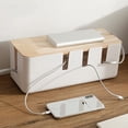 thumbnail image 3 of Laklulu Caja de gestión de cables de plástico blanco de gran tamaño con cubierta de bambú Solución de gestión de cables para ocultar y ocultar regletas de enchufes, 3 of 5