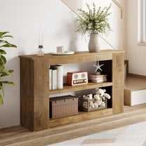 Finmind 55 inch Entryway Console Table, 3-Tiers Farmhouse Sofa Table with Storage Shelves for Living Room, Entrance, Hallway, Brown