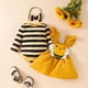 thumbnail image 2 of Odeerbi 0-18 Meses Conjunto Canastilla de Verano Para Niña Traje de Punto de Canalé A Rayas Falda Con Tirantes Abeja Con Cinta Para La Cabeza Conjunto de Tres Piezas Mono Con Lazo, 2 of 9