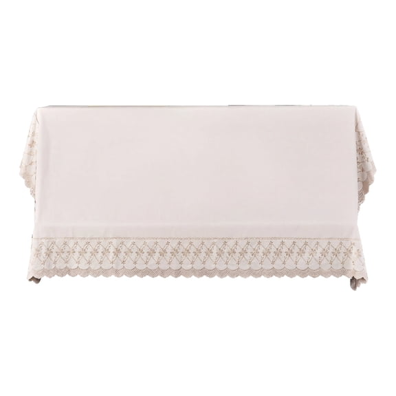 Elegant Nordic Style Upright Piano Top Cover, Dustproof Protective Cover, Beige Cotton Linen with Exquisite Lace Trim