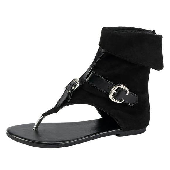 Rinsvye Ladies Summer Clip Toe Women's Platform & Wedge Sandals Flat Roman Sandals Denim Clear Sandals for Women with Heels Belt Buckle Large Size High Top Herringbone Cool Boots Sandals