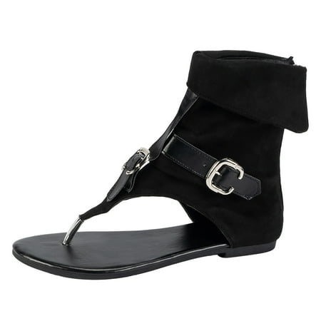 

Mzoazpie Ladies Summer Clip Toe Two Strap Sandals Women Flat Roman Sandals Denim Shower Sandals Women Belt Buckle Large Size Recovery Sandals Women High Top Herringbone Cool Boots Sandals