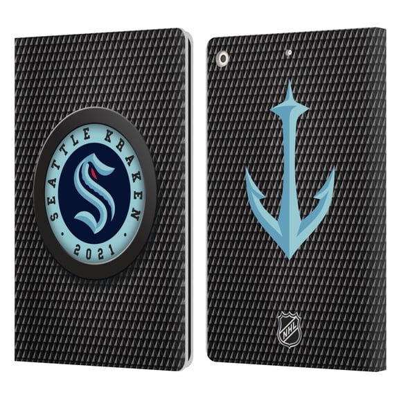 Head Case Designs Officially Licensed NHL Seattle Kraken Puck Texture Leather Book Wallet Case Cover Compatible with Apple iPad 10.2 2019/2020/2021