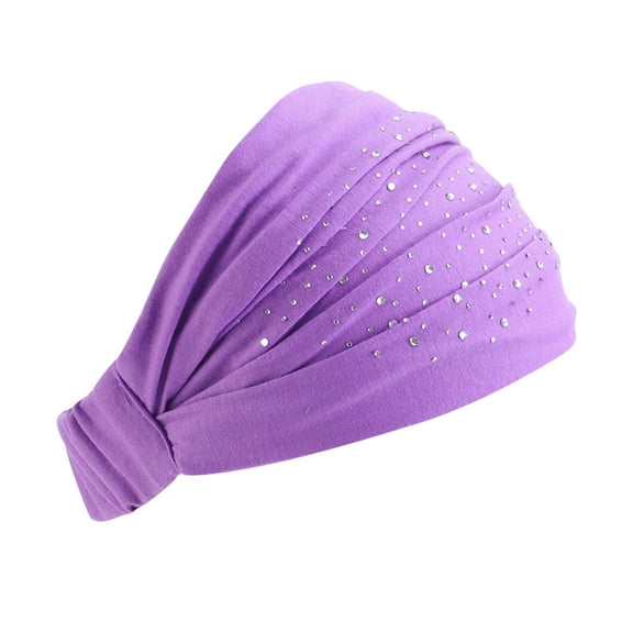 Kelon Solid Color Rhinestone Headband, Soft Elastic Wide Fabric Head Wrap, Stretchy Cotton Spandex Bandeau, Fashion Women Hair Accessories for Makeup, Yoga, Workout, Bridal and Daily Wear, One Size