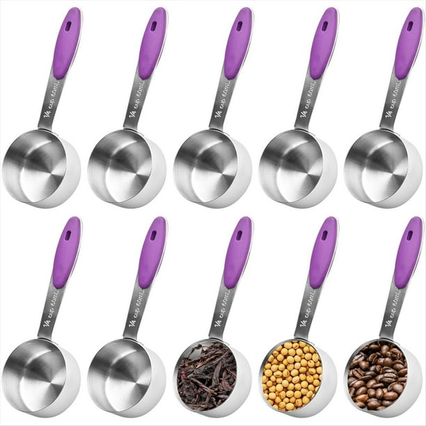 10 Tazas Medidoras de 1/4 Pulgada, Cuchara Medidora de Acero Inoxidable de 2 Oz con de Silicona, Mini Cucharas Medidoras de Metal para Cocinar y Hornear.