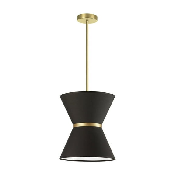 Pendant Light - Aged Brass & Black Shade - 1 Light Incandescent Fixture