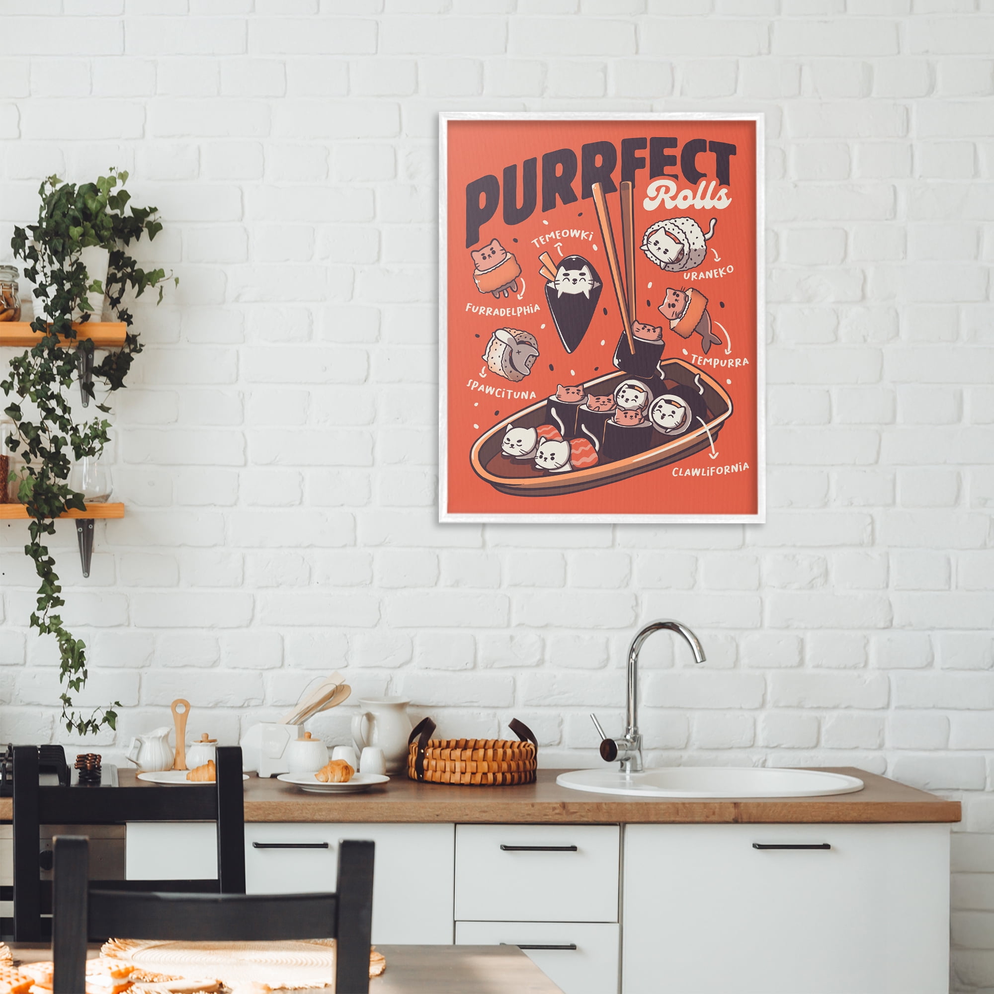 Stupell Industries Purrfect Rolls Sushi Cats White Framed Giclee Art, design by Tobe Fonseca