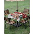 thumbnail image 3 of Outdoor Tablecloth with Umbrella Hole and Zipper, Red Christmas Square Table Cloth 60x60 Inch Waterproof Tablecloth, Xmas Winter Snowflakes Truck Dogs Picnic Table Cover for Patio Camping, 3 of 7