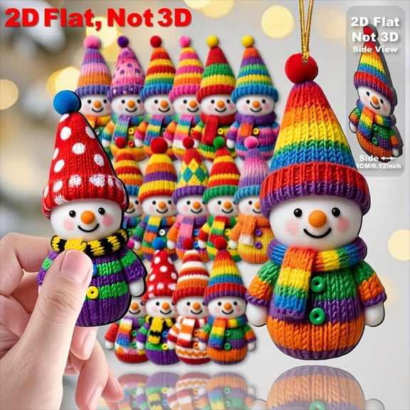 16 PCS Colorful Christmas Snowman Christmas Tree Decorations 2D Flat Festive Cartoon Snowmen Hanging Ornaments for Home and Garden Christmas Trees Winter Snowman Christmas Decor Xmas Party Supplies