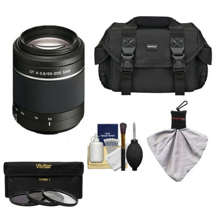 Sony Alpha DT 55-200mm f/4-5.6 SAM Zoom Lens with Case + 3 UV/ND8/CPL Filter Set + Cleaning Kit for A37, A58, A65, A68, A77 II, A99 (Best Lens For Sony A58)
