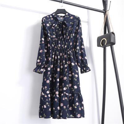 2022 Women Blue StripedLong Sleeve neck Basic Dresses Button Split Pleated DressS Gao Jinjia LED