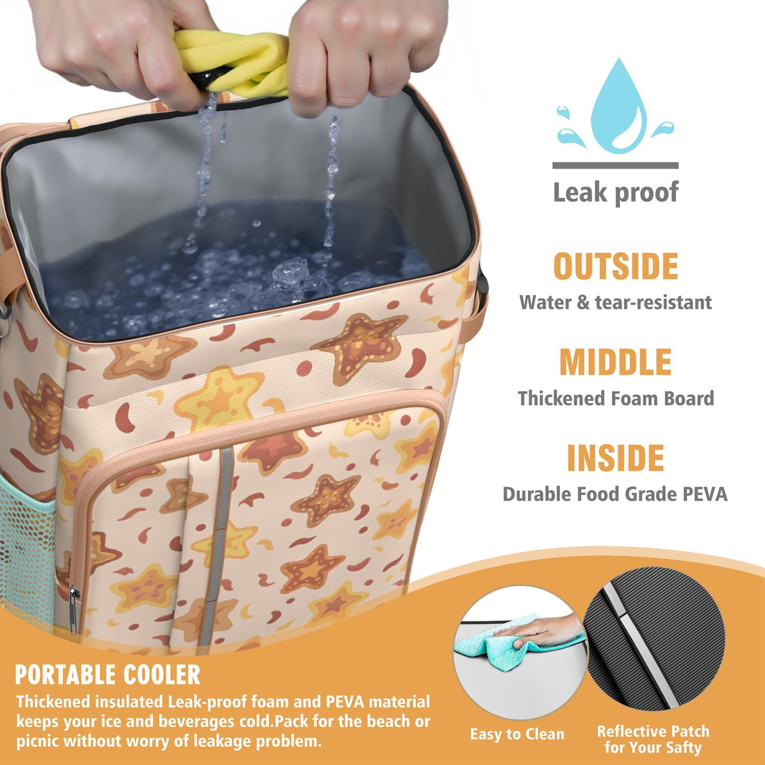 Starfish Cooler Backpack Insulated Waterproof Leak Proof Backpack Cooler Lightweight Lunch Picnic Camping Backpack Cooler for Office Workers Outdoor Enthusiasts
