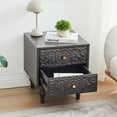 thumbnail image 3 of Wirrytor Modern Short Nightstand with 2 Drawers, Bedside Table 2 Drawer Dresser with Embossed Pattern, Storage End Table with Wooden Legs for Bedroom & Living Room, Black, 3 of 9