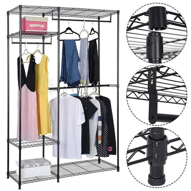 SORTWISE Freestanding Metal Hanging Storage Organizer Rack Wardrobe With Shelves, 3 Hanging Rod Adjustable Utility Closet Organizer Garment Rack