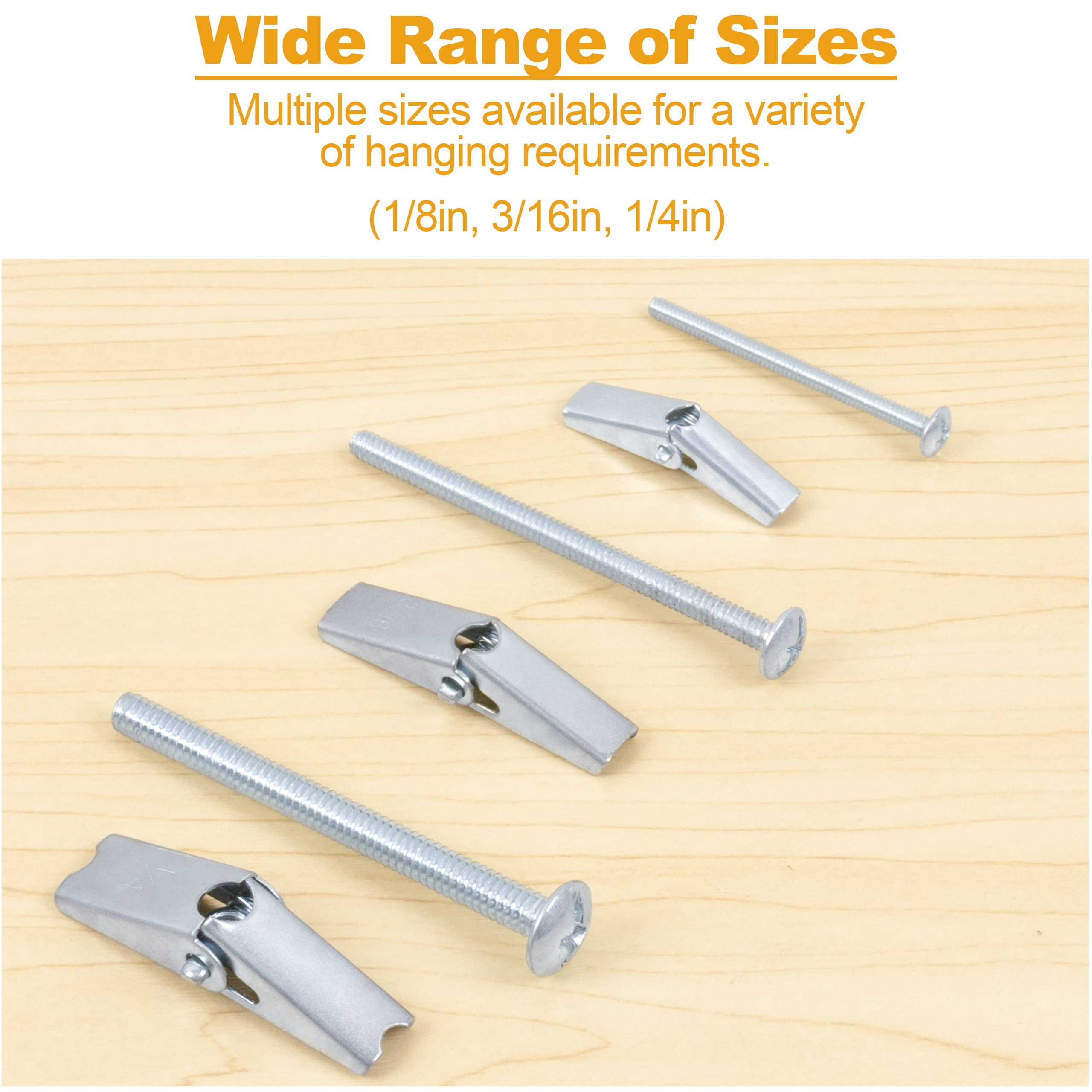 Hollow Wall Anchors Assorted Kit, 44Pc Heavy Duty Toggle Bolts and Wing Nut Kit, Drywall Anchors Assortment Set, Butterfly Anchors for Hanging Picture Curtain Rod Plant (1/8in, 3/16in, 1/4in)