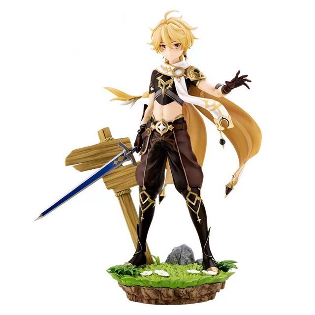 Anime Genshin Impact Lumine Aether Traveler Brother Sister Two Dimensional Game Peripheral Action Figure Model Toy Doll heqiyong LED