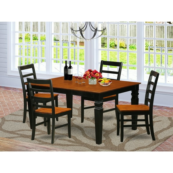 East West Furniture Weston 5-piece Wood Table and Dining Chairs in Black/Cherry