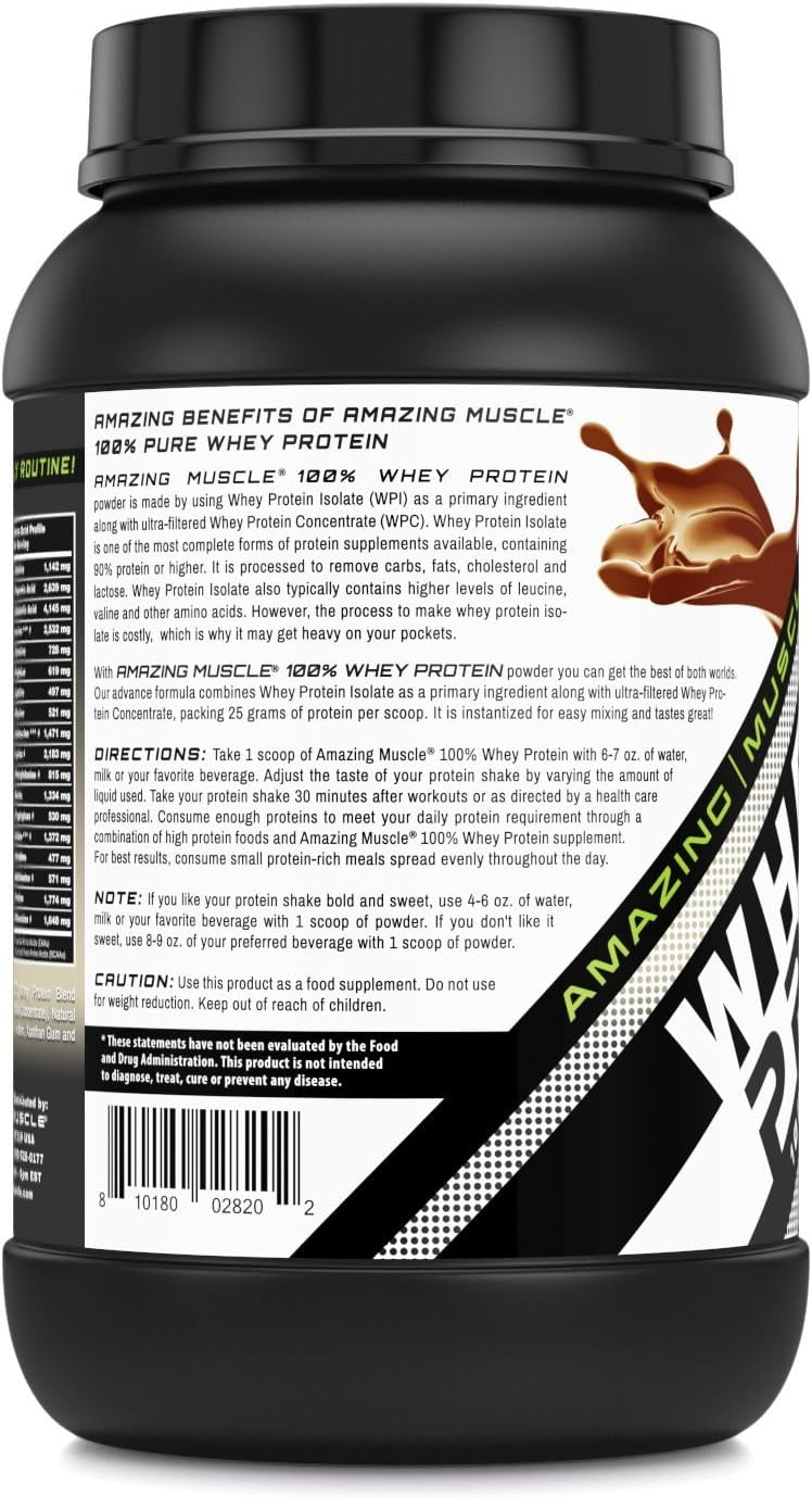 Amazing Muscle Whey Protein (Isolate & Concentrate) 2 Lbs Powder Supplement | Cookies & Cream Flavor | 26 Serving | Non-GMO | Gluten-Free | Made in USA