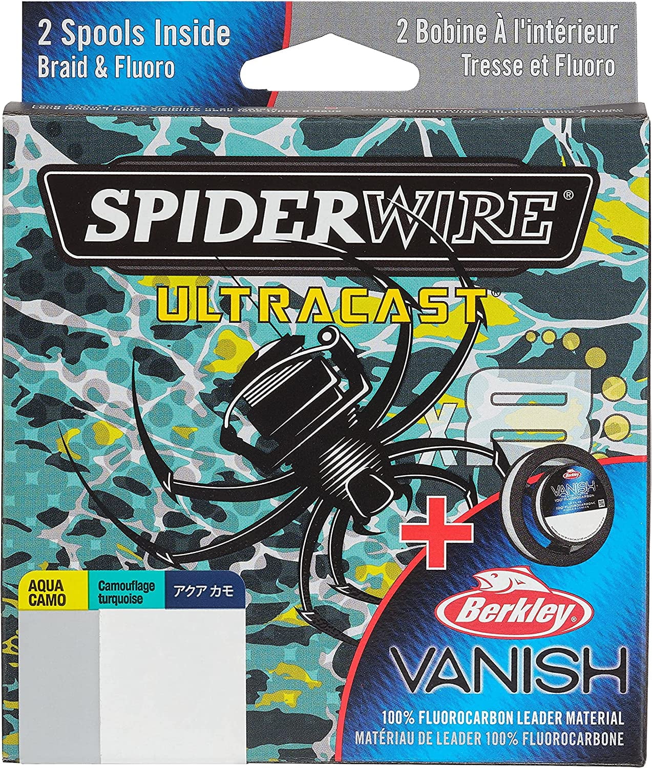 SpiderWire Ultracast® Vanish® Dual Spool Braid Fishing Line, Aqua Camo/Clear, 15 lb Test Strength, 164 yd
