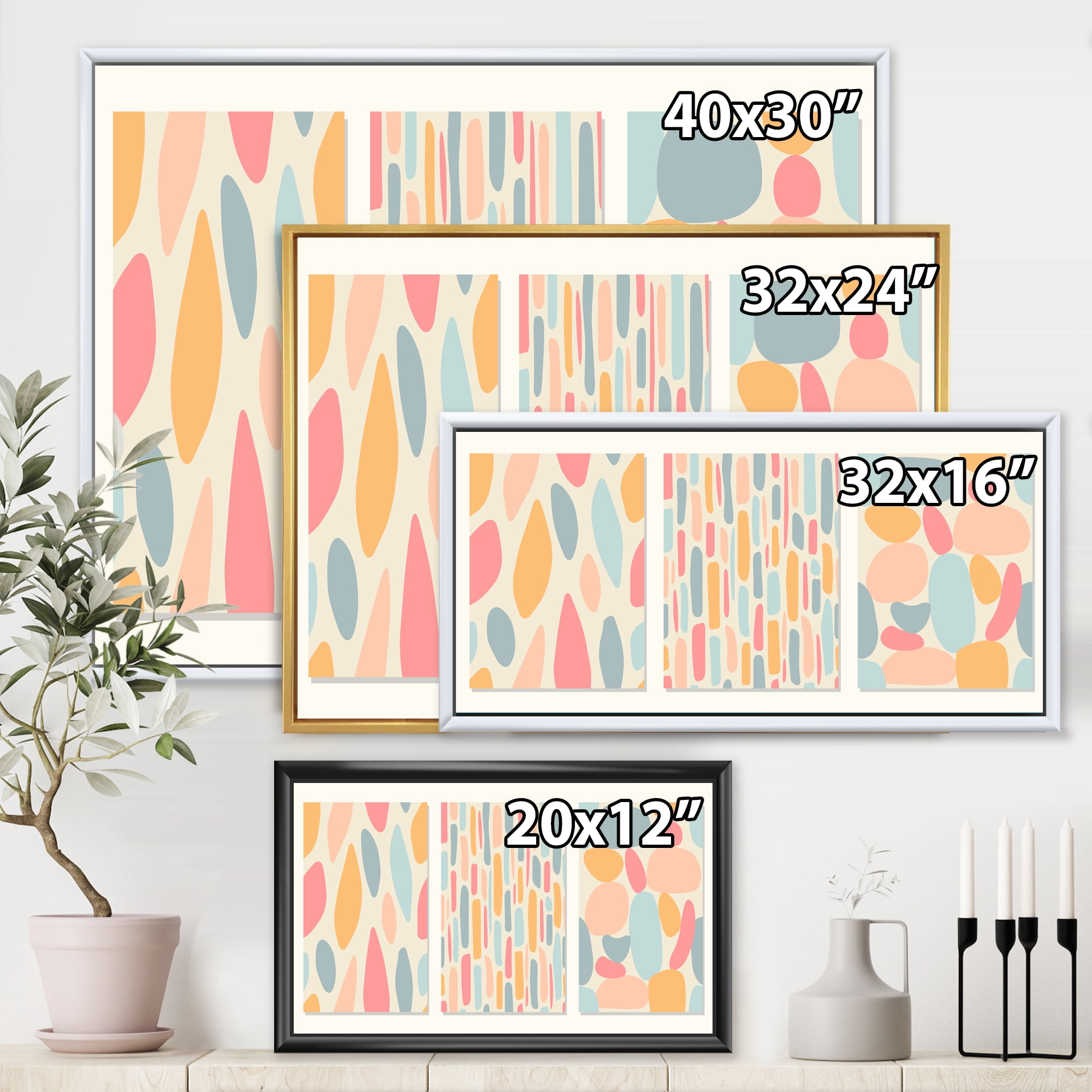 Designart 'Patchwork of Pastel Organic Shapes' Modern Framed Canvas Wall Art Print