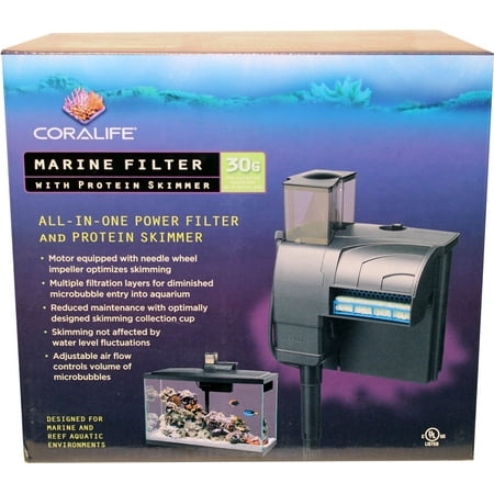 Fish Tank Protein Skimmer - Coralife-Coralife Marine Filter With Protein Skimmer- Black 50 Gph