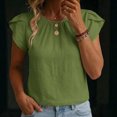 thumbnail image 5 of Ahdbta Women Dressy Casual Tops Summer Loose Work Blouses Cotton Linen Flutter Short Sleeve Crew Neck Shirts, 5 of 7